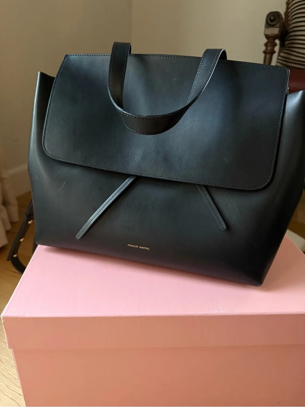 Mansur Gavriel Black Leather Top-Handle large lady bag